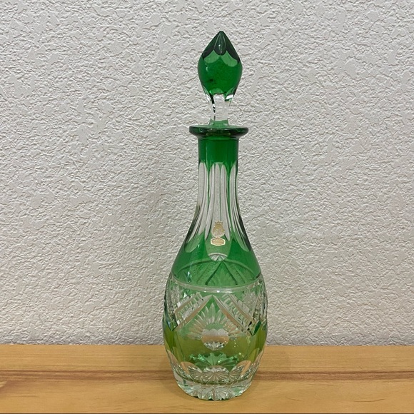 Vintage Handarbeit Nachtmann Bleikristall Bohemian Green Cut to Clear Decanter - Picture 1 of 13